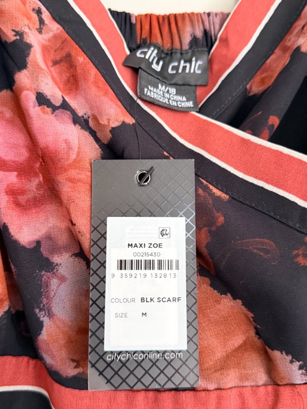 NWT City Chic Black and Blush Bandana Zoe Maxi Dress - M/18 - Picture 2 of 3
